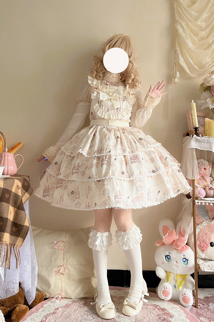 Niu Niu~Plus Size Lolita Jumper Dress Beige Sweet Short Sleeve