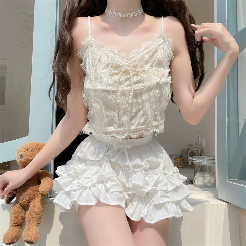 Sugar Girl~Daily Lolita Bloomers Anti-Exposure Pink Ruffle Safety Shorts 36194:515688