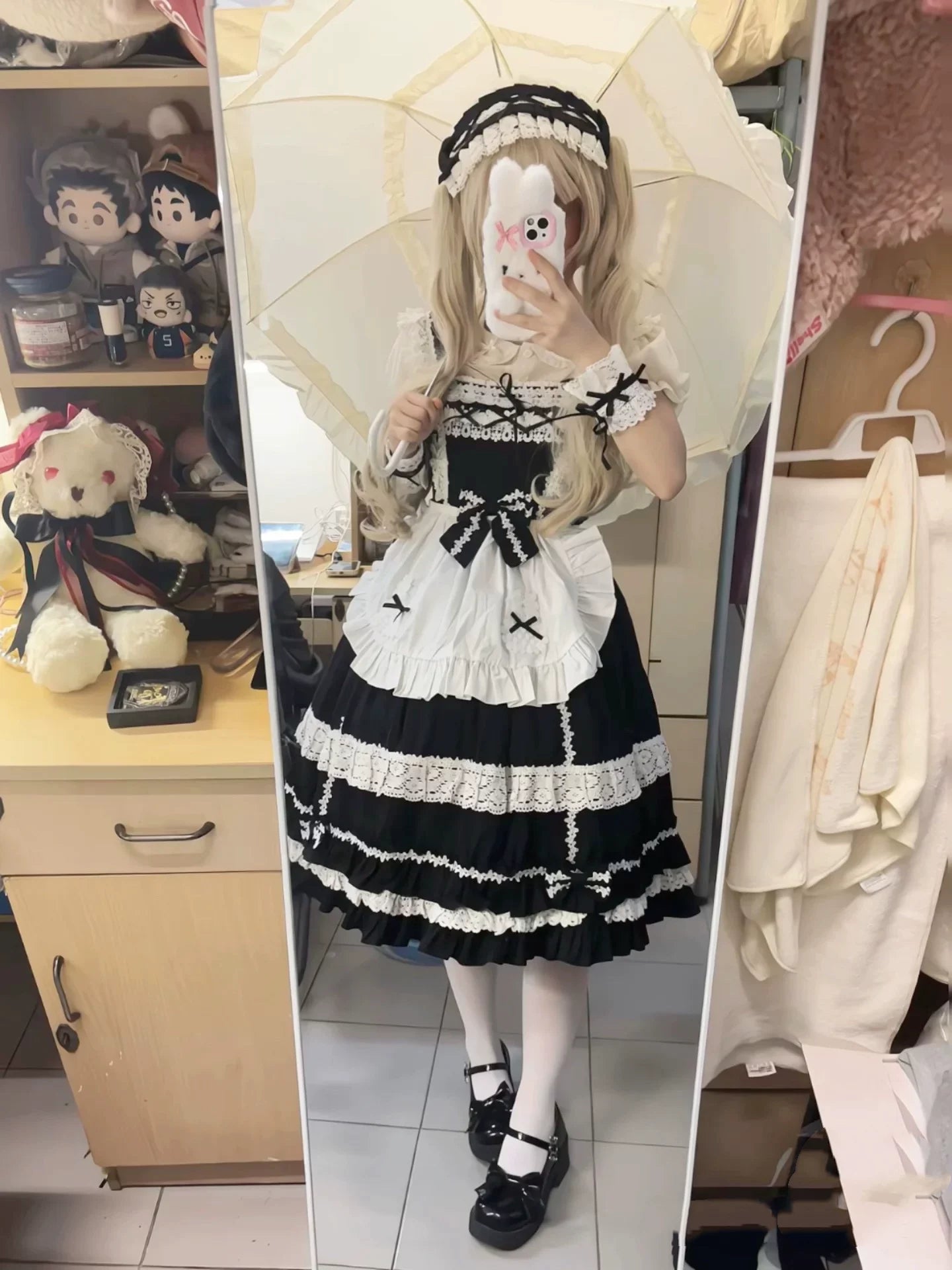 First Generation Doll - Black Old School Lolita Halter JSK Dress with Lace