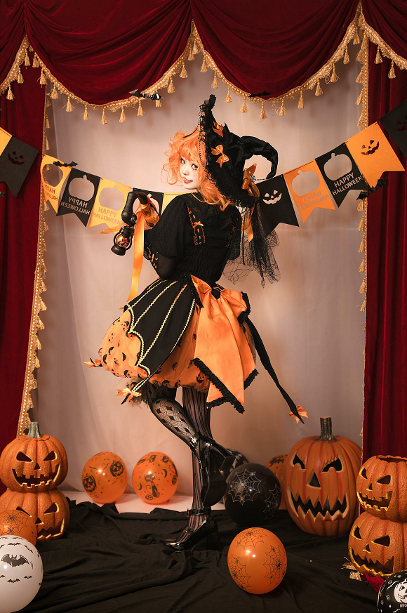 Lemon Honey~Halloween Gothic Lolita Jumper Dress Pumpkin Dress