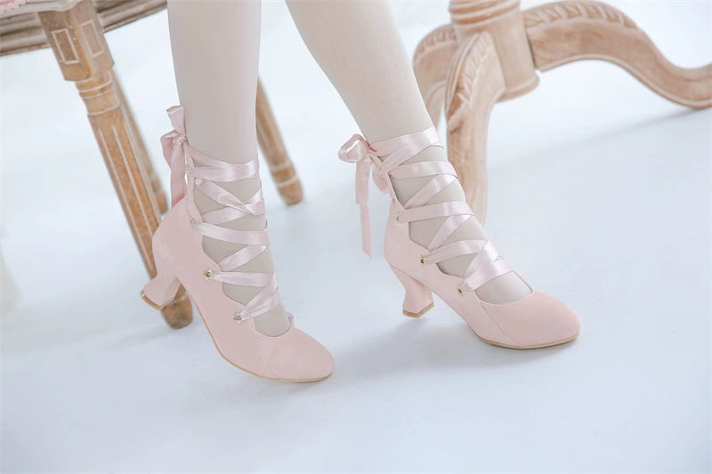 MR.Qiutian - Forbidden Dance - Elegant Lolita Velvet Shoes, Adjustable Lace-Up Straps