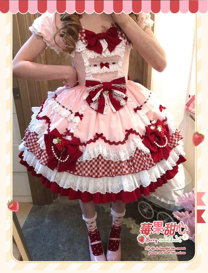 Sakurahime~Berry Sweetheart~Sweet Lolita OP Suit Old School Lolita Dress and Top Hat