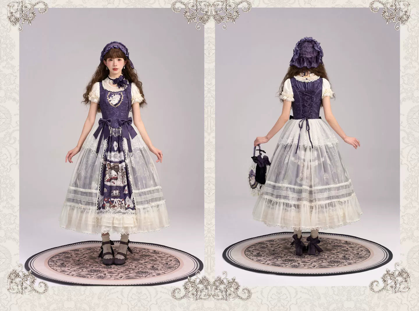 Clockwork Doll - Gothic Lolita Printed Dress, Lace & Bows 45186:839239