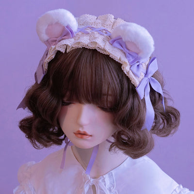 (BFM)Besozealous~Handmade Lolita KC Animal Ear Coffee Hairband 10 Purple Bear Hairdband  