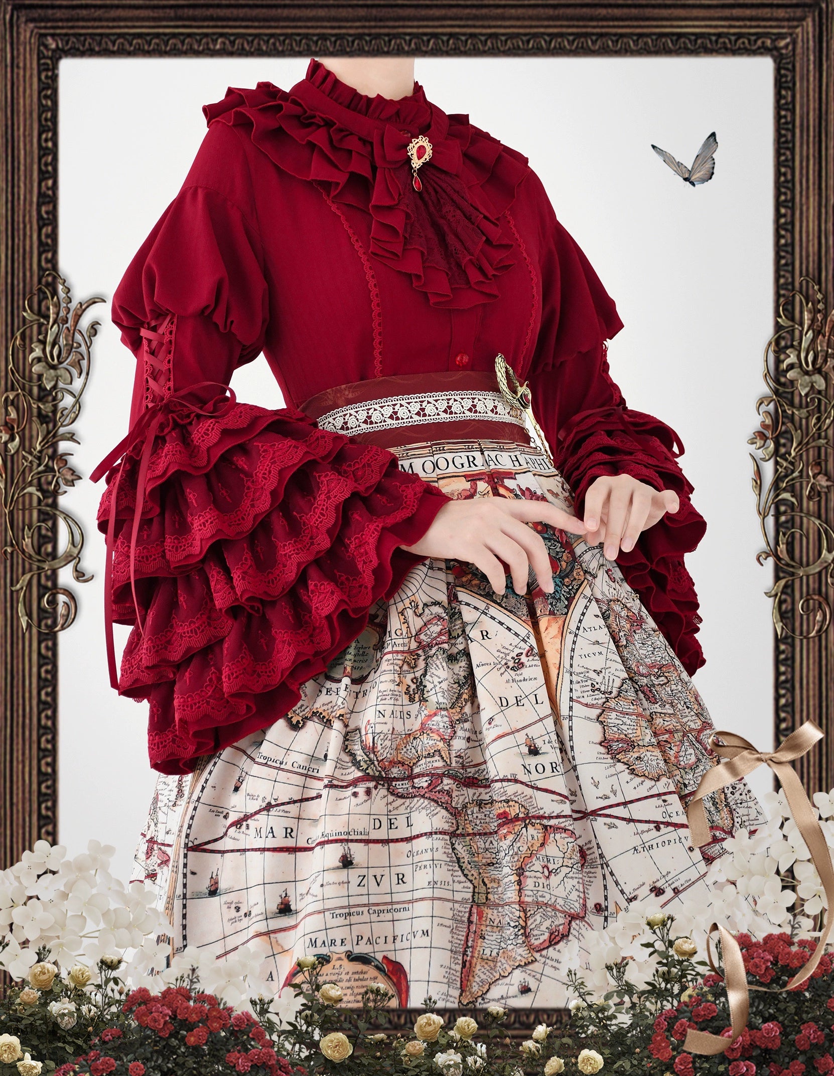 DMFS Lolita - Good and Evil Angel - Gothic Lolita SK Set Retro Princess Sleeve Blouse 41864:716542