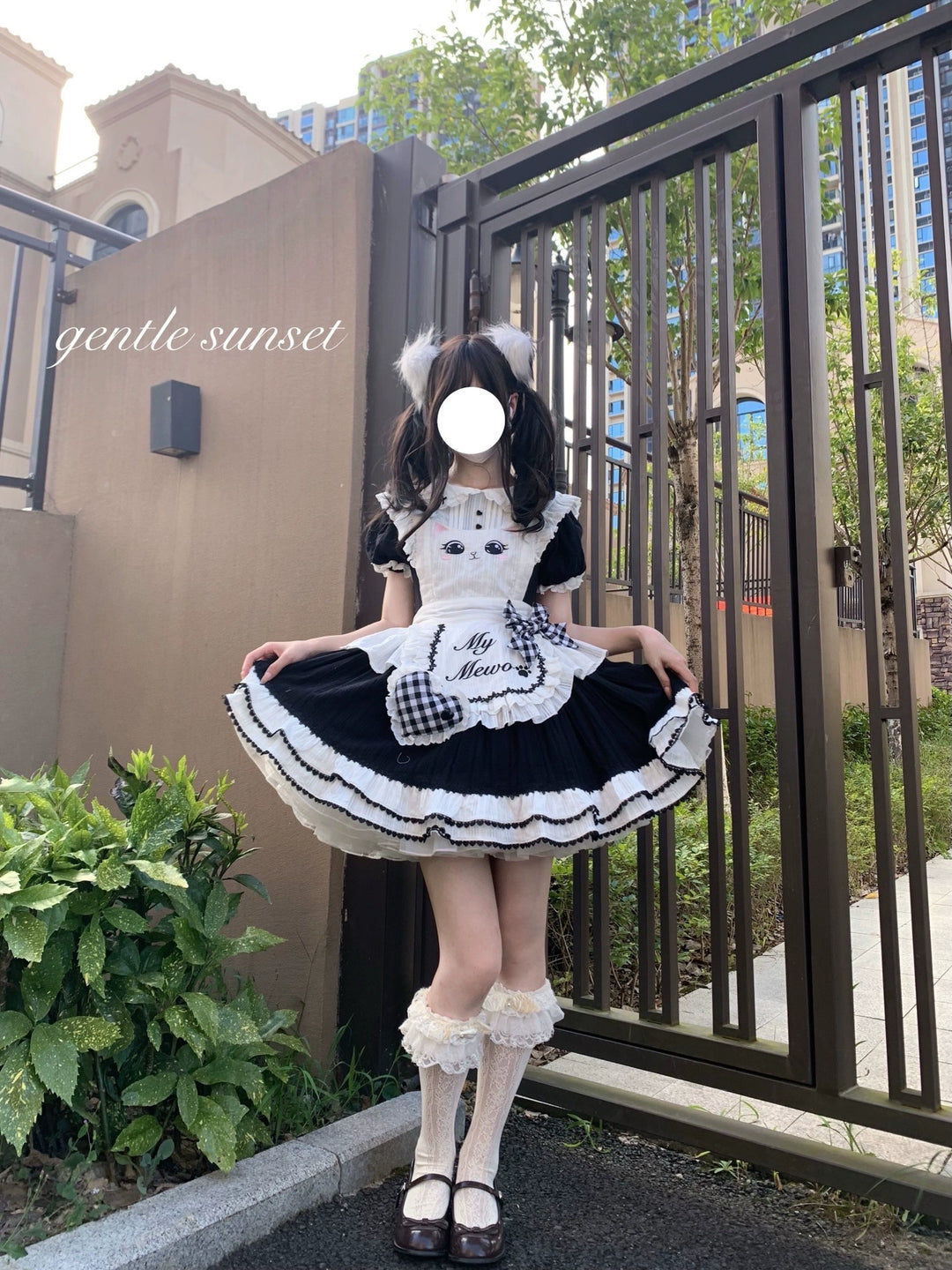 Cream doll~Kitten Maid~Twin Lolita OP Dress Cream Doll Maid OP S Black OP + Cat Apron 