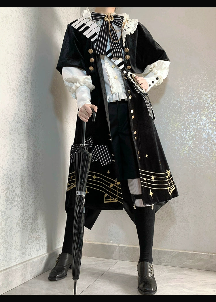 Forest Fluorescent Carps - Black and White Sonata - Ouji Lolita Vest Suit and Vintage Lolita OP Dress 42067:724843