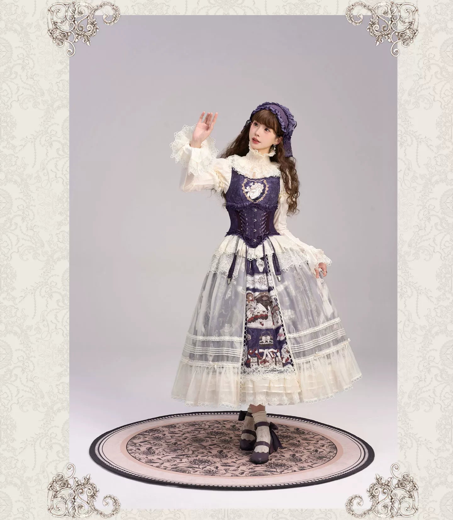 Clockwork Doll - Gothic Lolita Printed Dress, Lace & Bows 45186:839327
