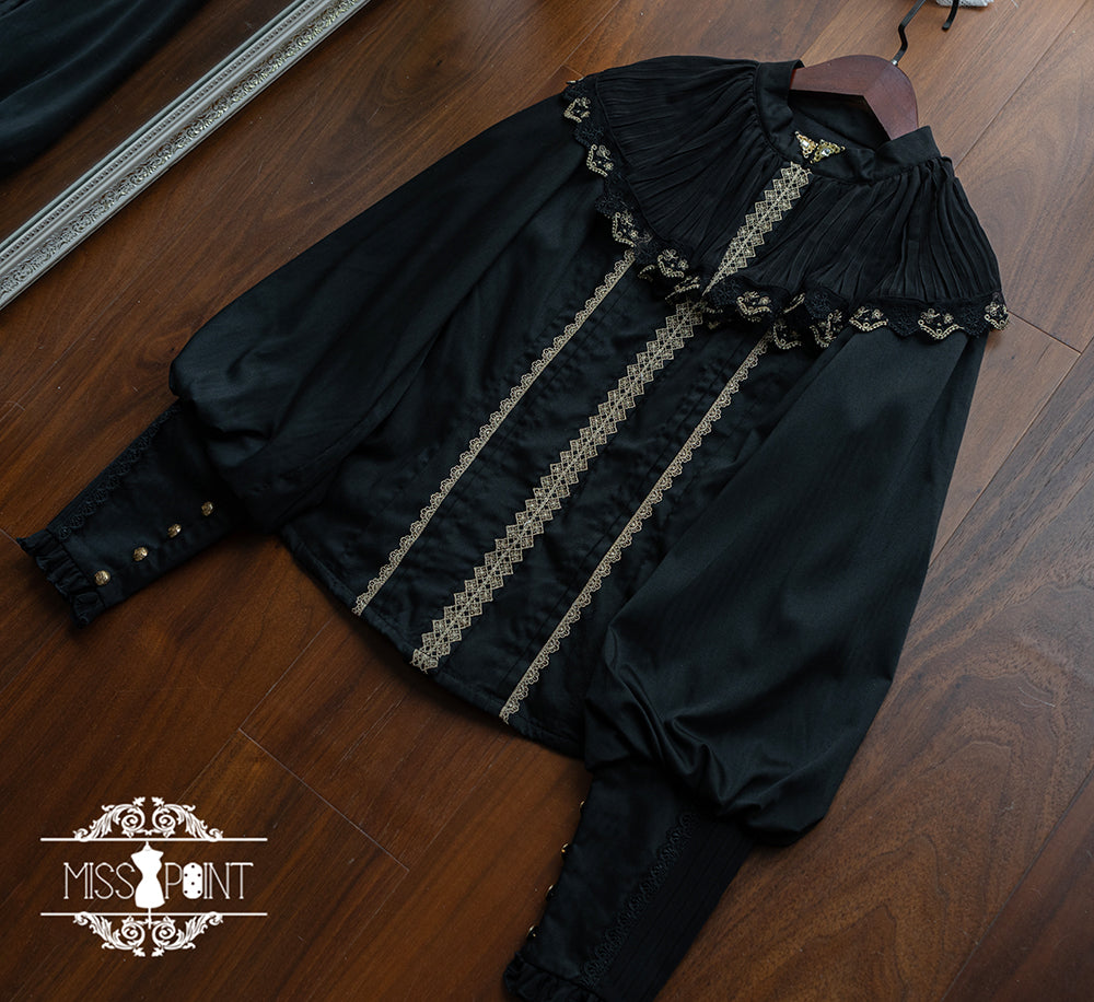 Miss Point - Demon Hunting Notes - Elegant Lolita Blouse Ruffled Collar XS Black