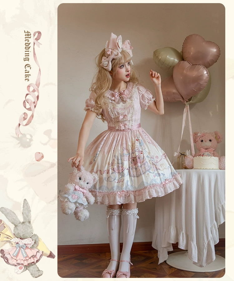 Mademoiselle Pearl~Wedding Cake~Sweet Lolita Dress Suit Printed JSK