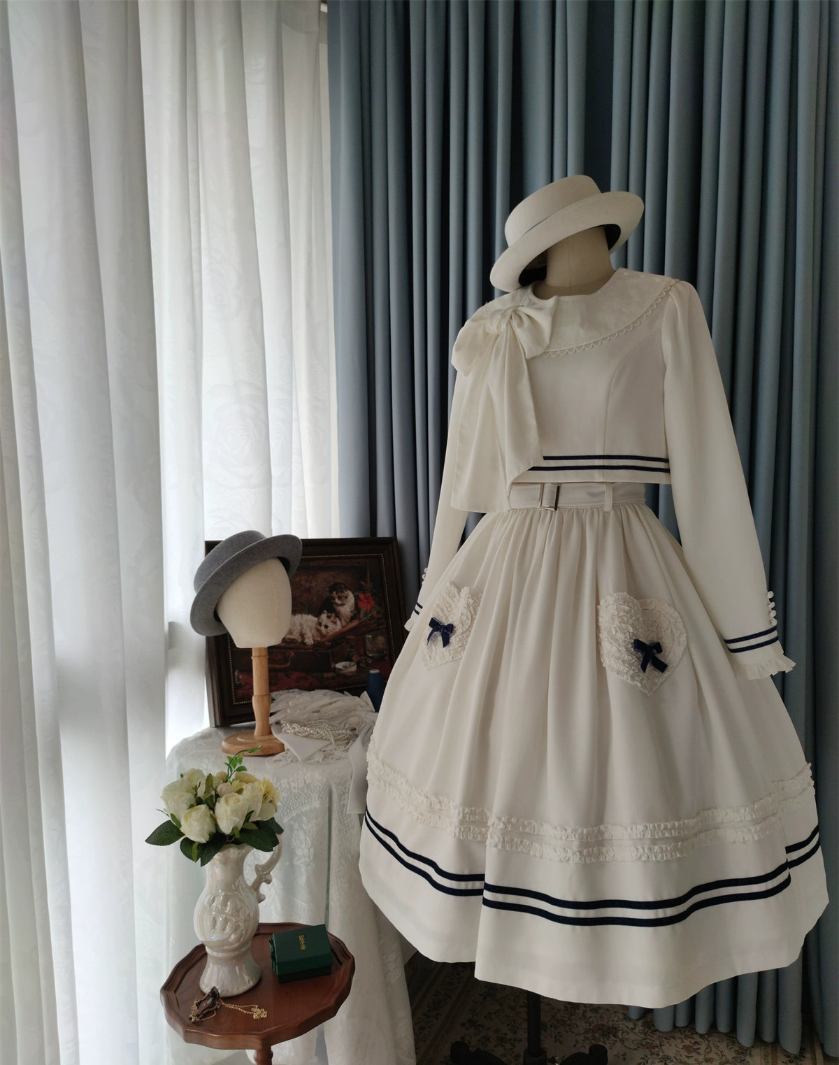 Blessing Cat~Vintage Lolita Dress Set Spring Autumn Elegant Lolita Set XS White set 