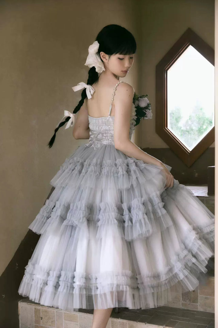 Sara Bell~Hailey~Elegant Lolita JSK Dress with Large Tiered Voile Hem