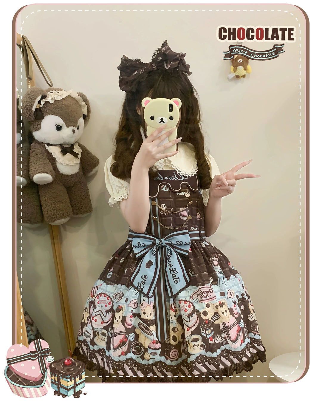 Sweet Dream Sheep~Chocolate Bear~Sweet Lolita Salopette High Waist Dress   