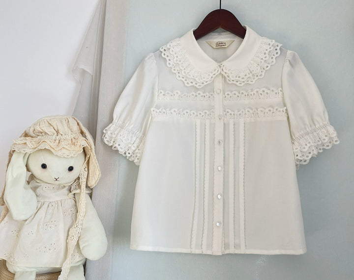 Little Dipper~Cherry Xiaobei~Daily Lolita Splicing Sleeve Lace Shirt   