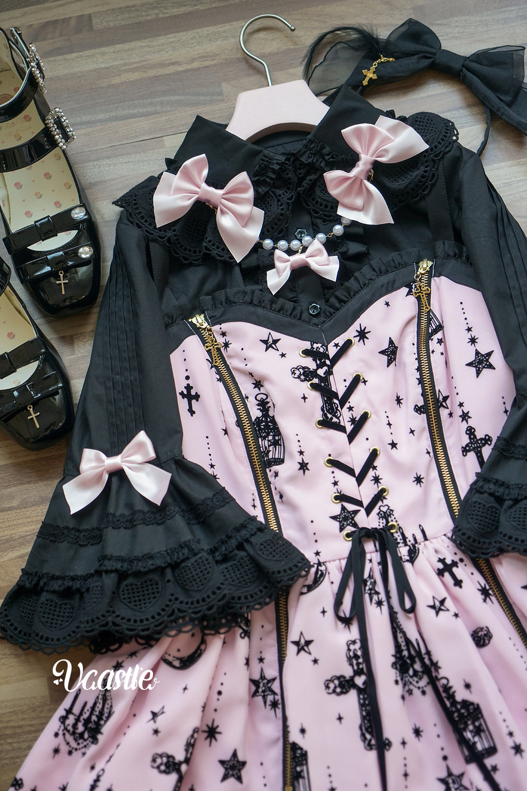 Vcastle~Sweet Crepes~Sweet Lolita Shirt with Princess Sleeves and Bow Chain 42109:726584