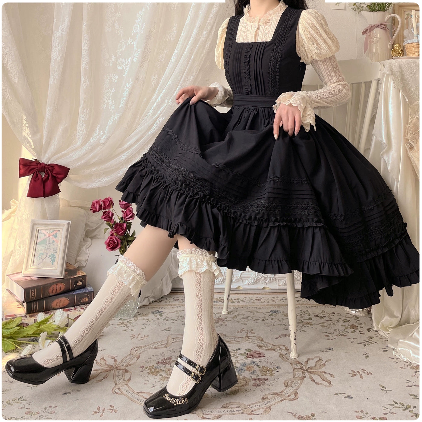 Tiny Garden~Nocturne Reminiscence~Elegant Lolita JSK Dress Multi-Wear Apron Dress Set S biceJSK 