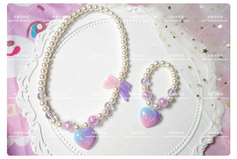 MaoJiang Handmade~Kawaii Lolita Necklace Gradient Choker Love blue and purple gradient necklace + bracelet  