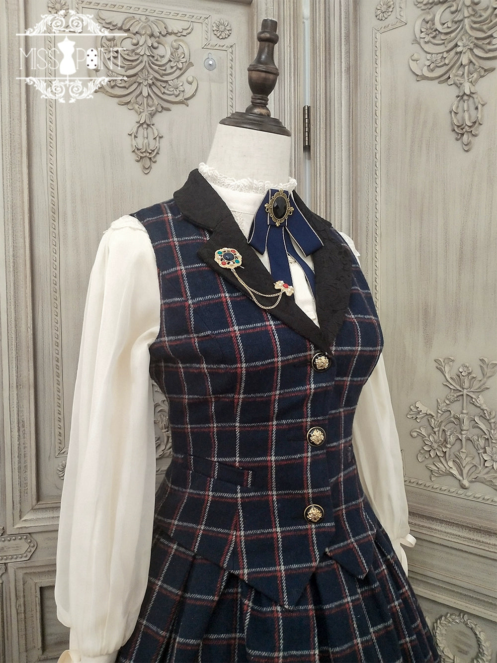 (BFM)Miss Point~Rose~Elegant Lolita Pliad Print Vest Customized XS drak navy blue (L M XS) 32510:385372