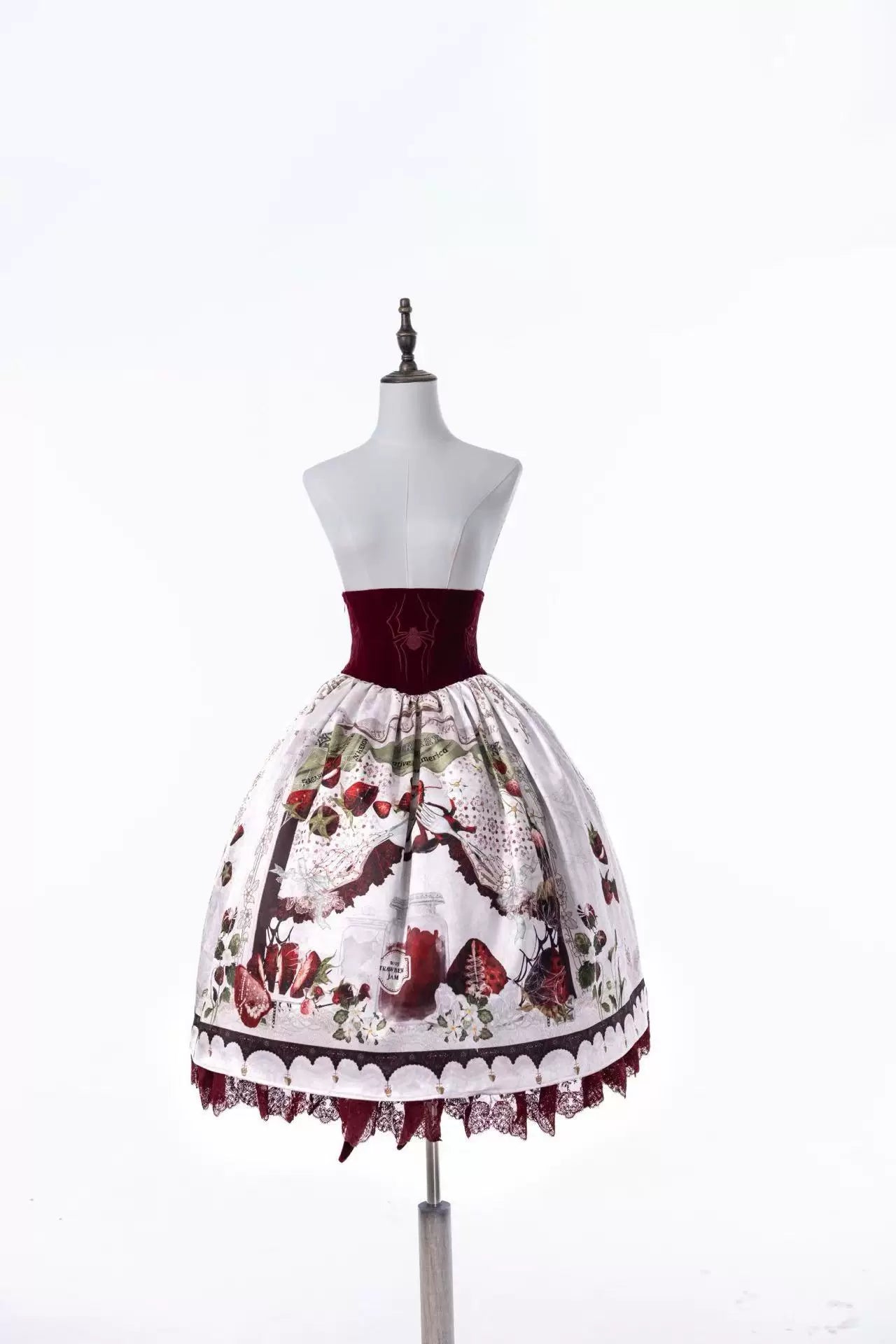 Monster Strawberry Hunt - Gothic Lolita Strawberry Printed Velvet Dress Set (L M S XL XS / Pre-order) 45737:859892