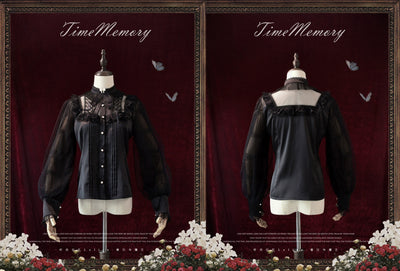 Time Memory~Misty Flower Weave~Elegant Lolita Shirt Stand Collar Mutton Sleeve Blouse   