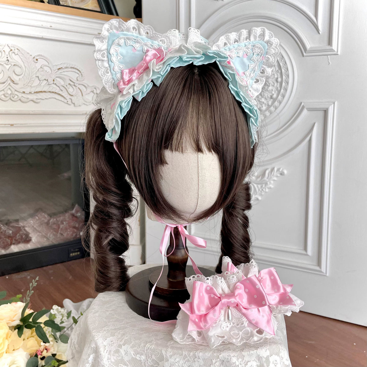 Perfume Kitty - Cotton Old School Lolita OP Dress, Perfume Print & Cat Patch 46037:873492