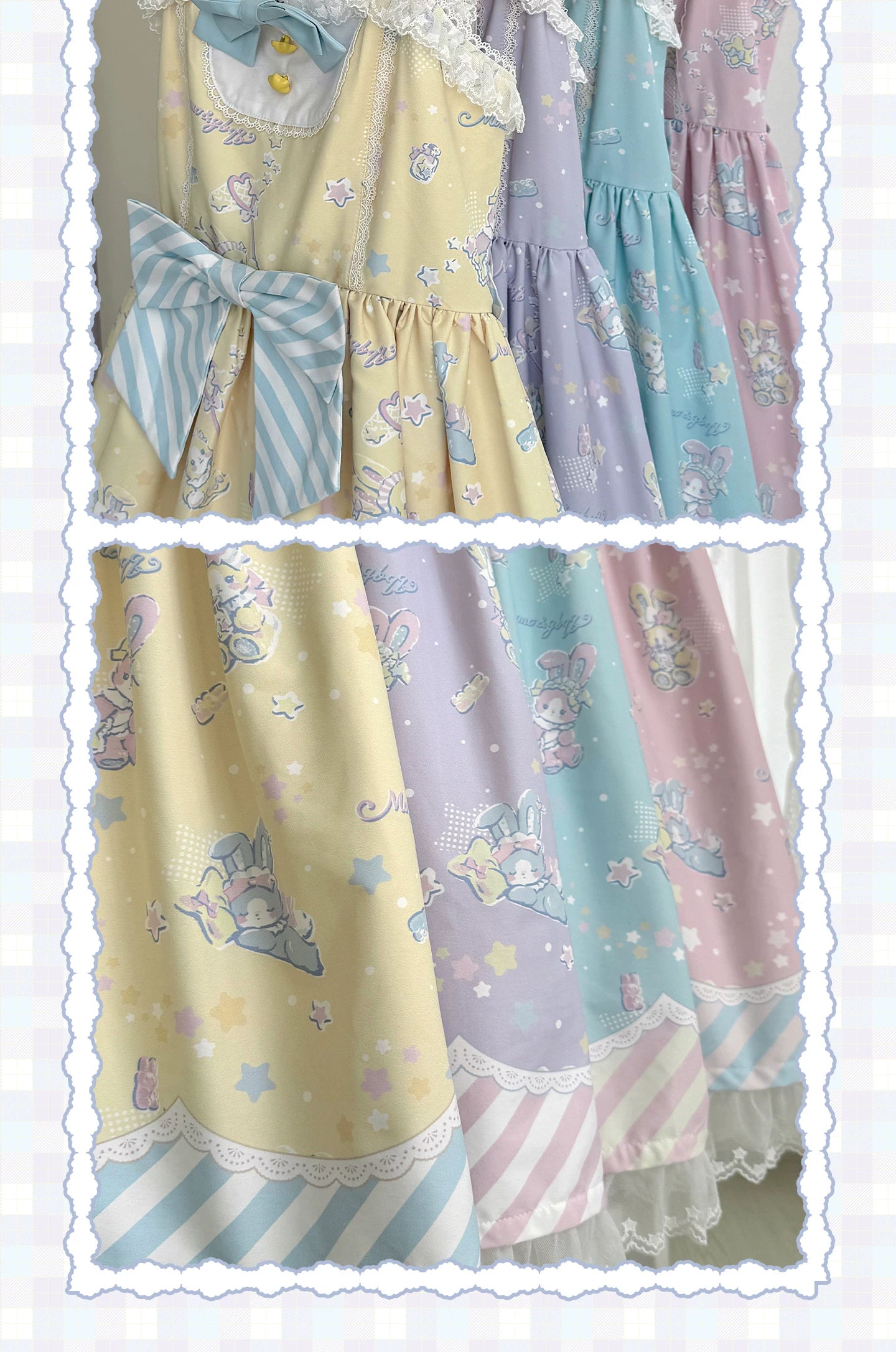 Star Gummies - IP Collaboration Sweet Lolita Dress, Bunny Print & Lace