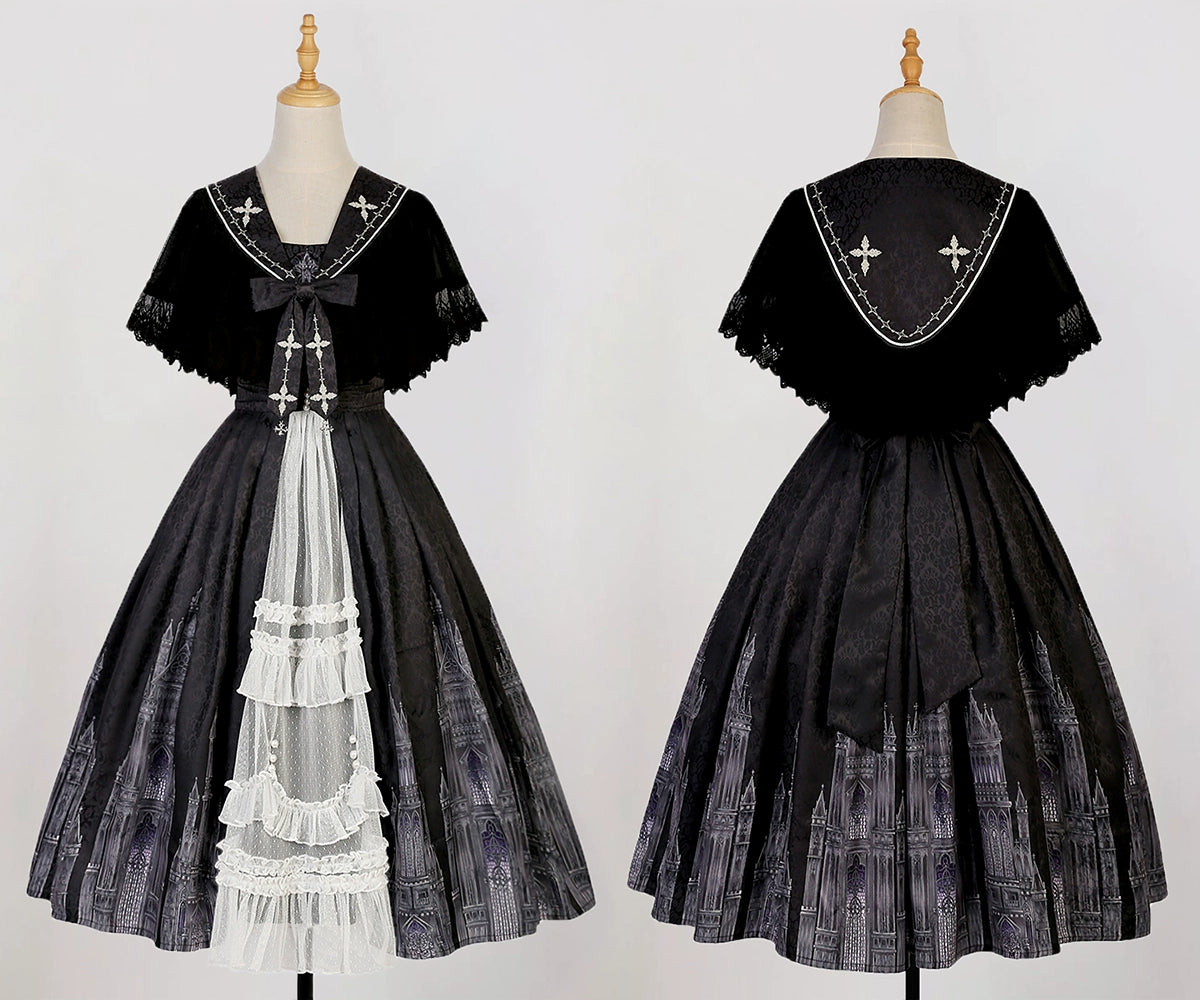 Cornfield Lolita~Silent Church~Gothic Lolita JSK Dress Printed Dress Thin Shawl Set 38706:597112