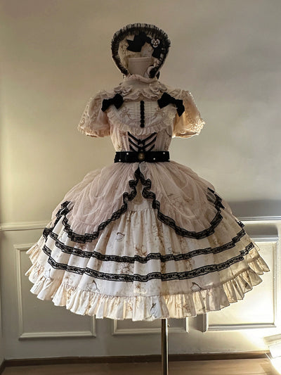 Dark Star Island~Lily and Mountain Wind~Elegent Lolita JSK Dress Summer Lolita Dress S Ivory-Black JSK - Short Version 