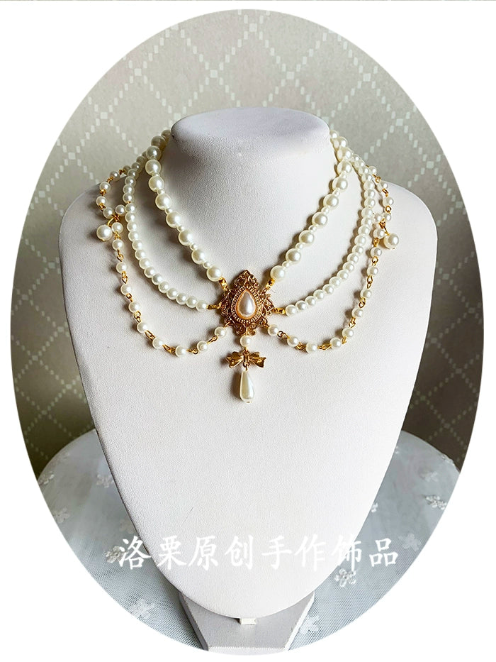 Luo Li~Wedding Lolita Necklace Multi-layer Pearl Pendant L style  