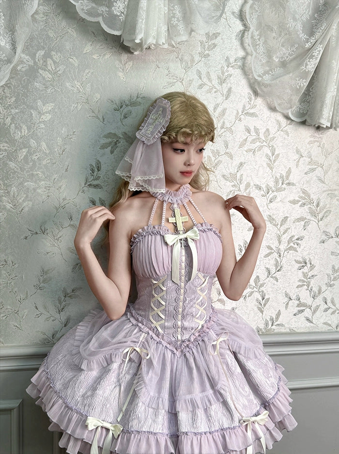 Alice Girl~Cross Maiden~Gothic Lolita Headdress With Cross & Voile Trailing