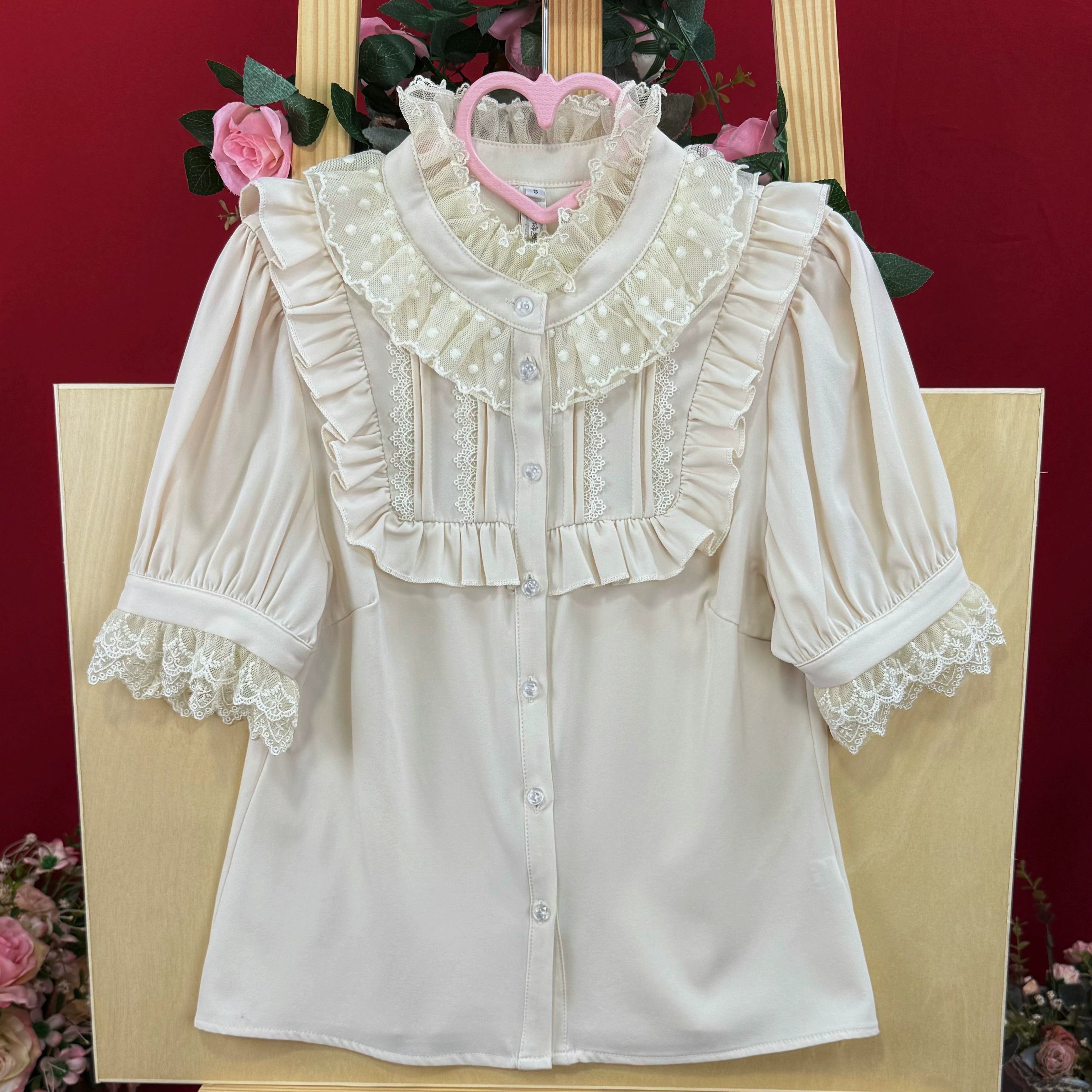 DMFS Lolita - Summer End - Lace Stand-Up Collar Classic Lolita Blouse Apricot S