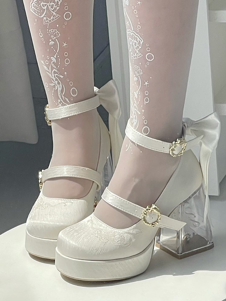 Dreamland - Floating Koi Land - Satin Classic Lolita Platform Shoes, Transparent Heel 44317:804055