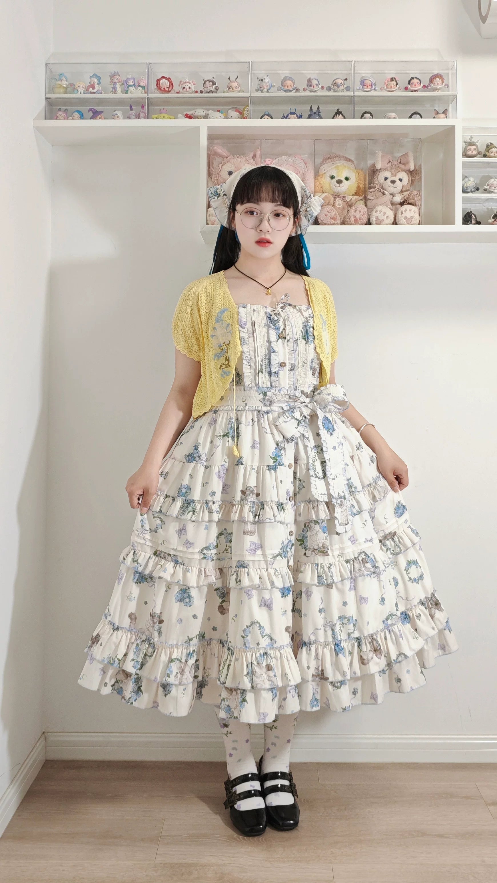 Meow Wreath - Classic Lolita Button Closure JSK Dress, Cat and Wreath Print