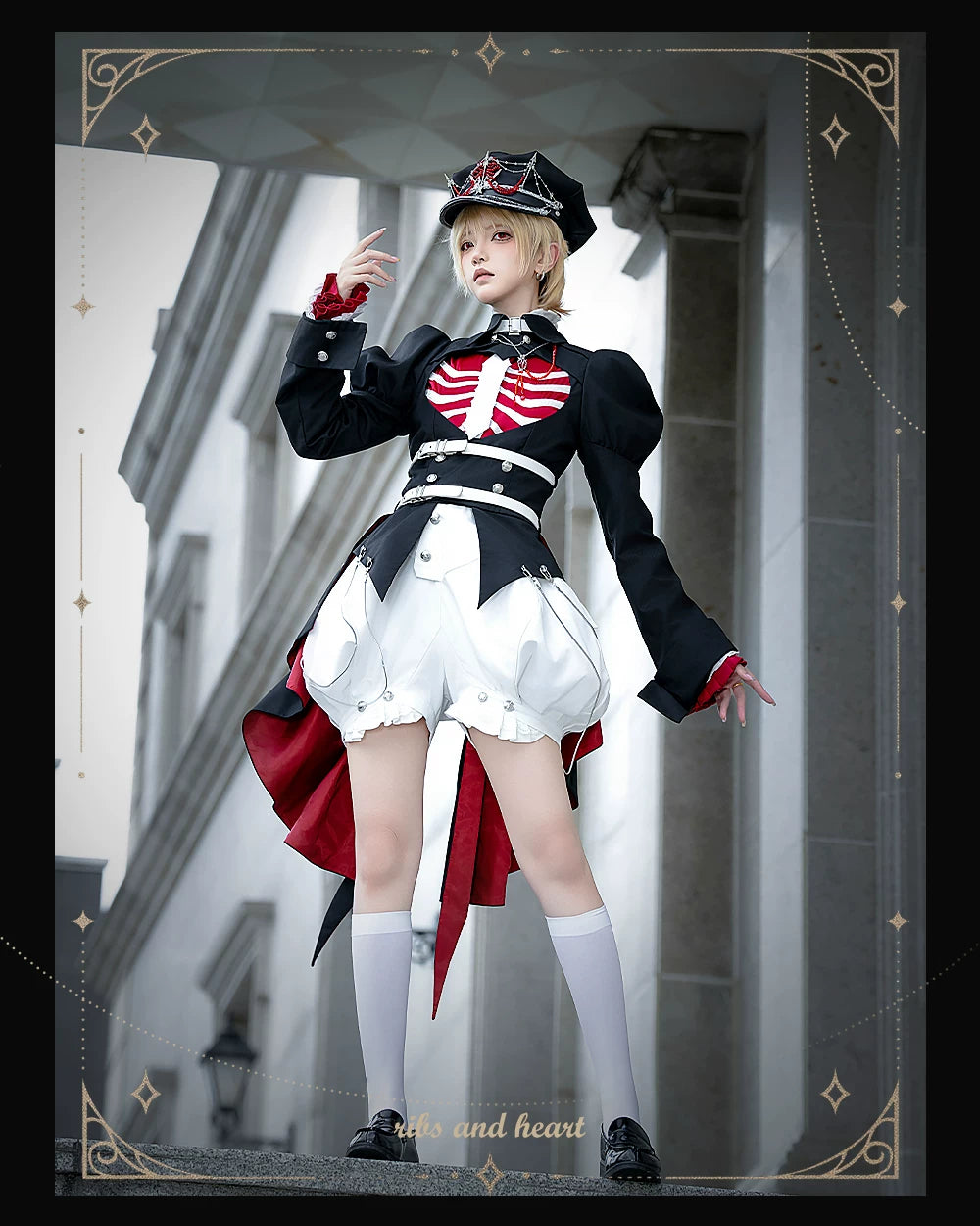 Ribs and Heart - Ouji Lolita Trailing Jacket & Ribs Embroidered Blouse Set 45781:862198