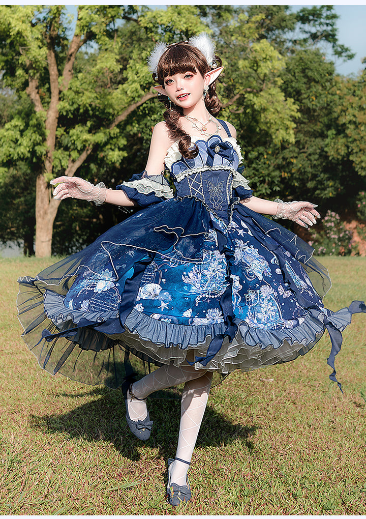 YingLuoFu~Original Elegant Lolita Blue Lolita JSK   