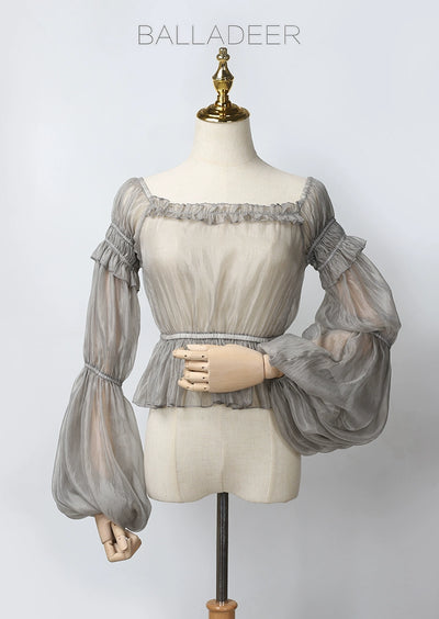 Balladeer~Classic Lolita Shirt Puff Sleeves Open Shoulder Blouse   