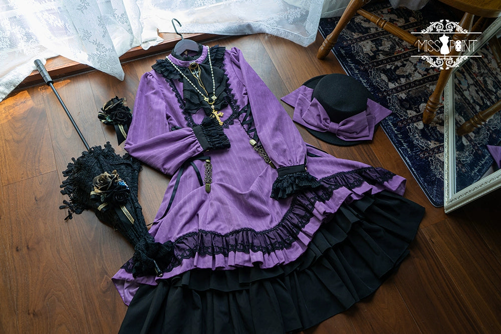 Miss Point~Perintz Manor~Gothic Lolita OP Long Sleeve Retro Lolita Dress 39904:642744