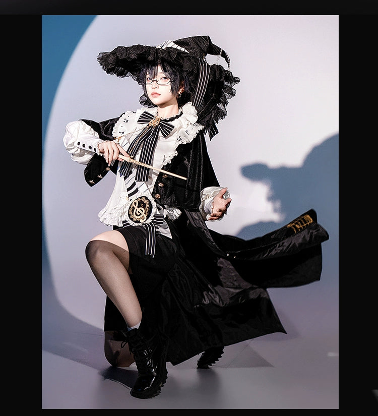 Forest Fluorescent Carps - Black and White Sonata - Ouji Lolita Vest Suit and Vintage Lolita OP Dress 42067:724860