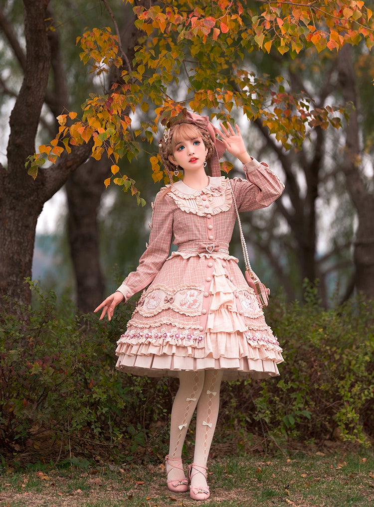 Youpairui~Helford~Sweet Coordinated Lolita Suit Pink Plaid Lolita SK Set   