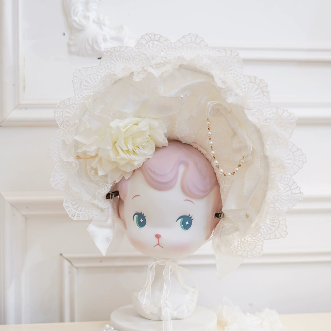 Mengfuzi~Old School Lolita Headdress Lovely Lolita BNT and Accessories Batch 6 White Bonnet Only