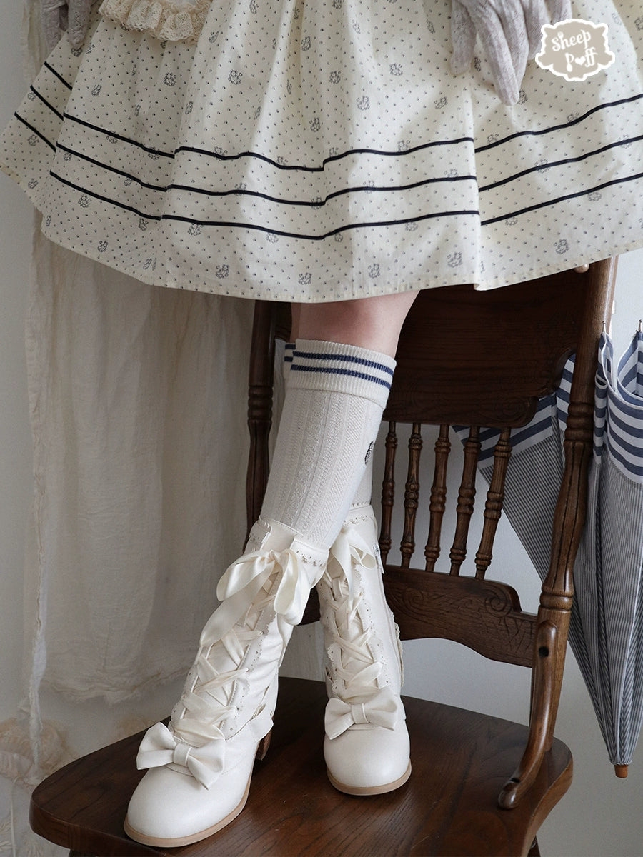 Sheep Puff - Sheepy Hooves - Kawaii Lolita Mid-Calf Boots, Side Zipper