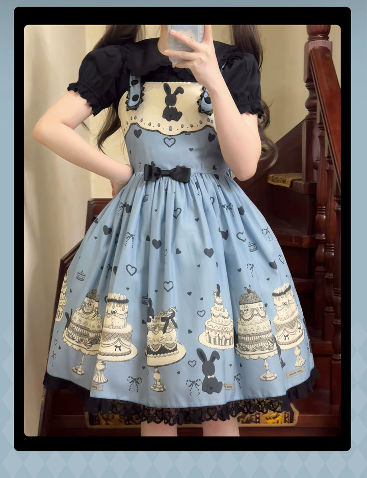 Sweet Dream Sheep - Cake Bunny - Blue Sweet Lolita Dress, Bunny&Cake Print