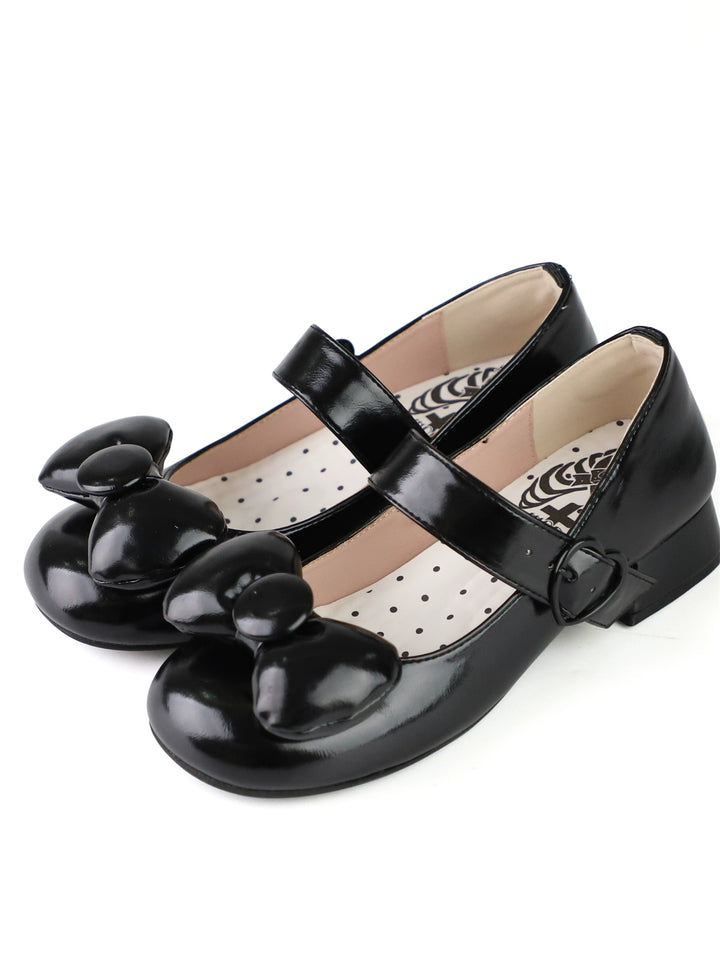 MODO - Showa Kaleidoscope - Kawaii Lolita Solid Shoes With Cute Round Toe and Bow Black 35