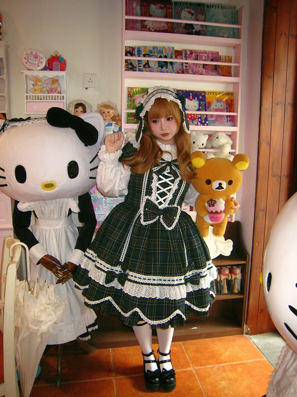 Plaid Petal Bunny - Old School Lolita Plaid OP Dress, Petal-shaped Hem 44673:818320