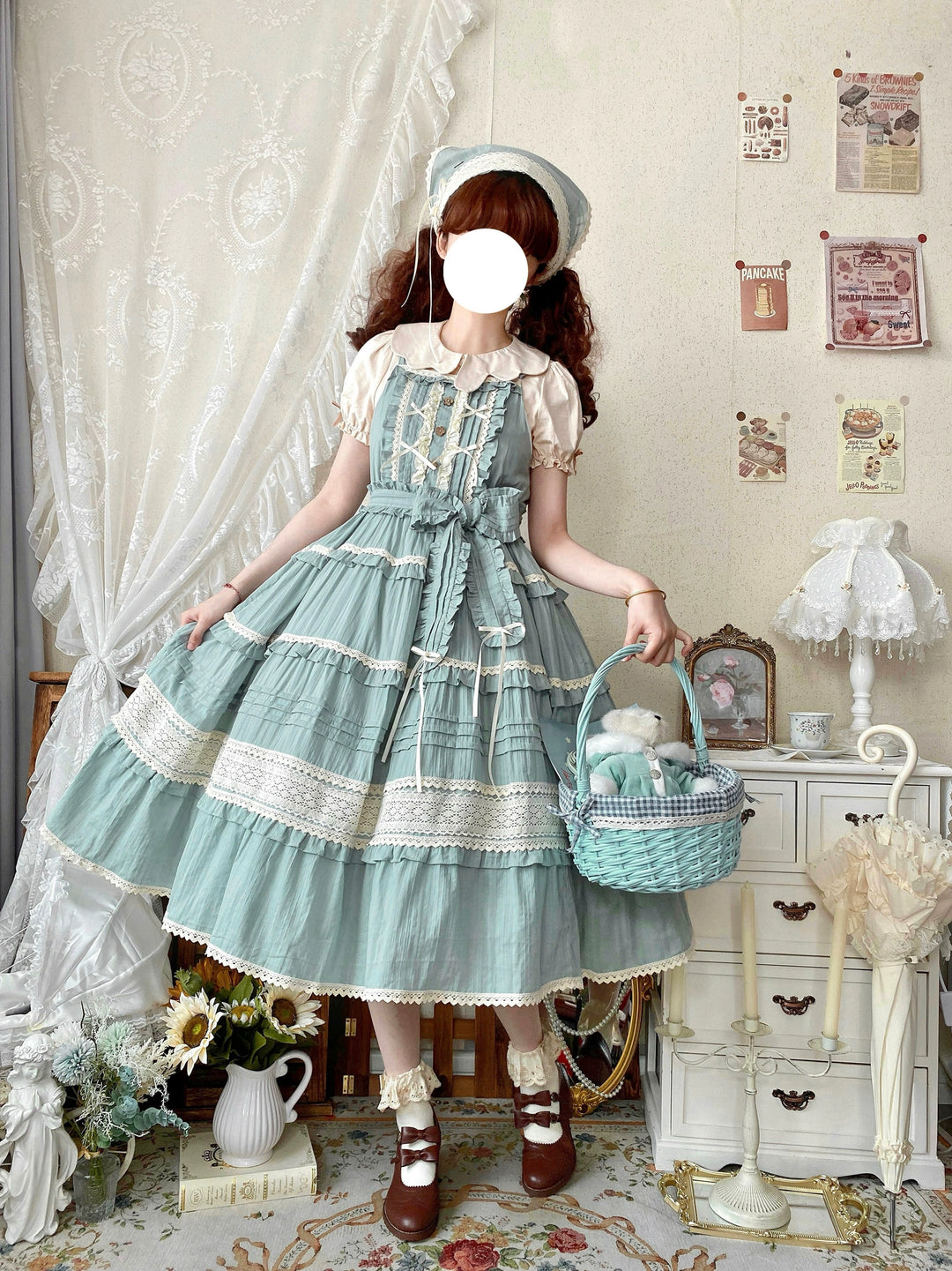 Qianmu~Summer Floral Tea~Country Lolita Cotton Jumper Dress Burlap Dress   