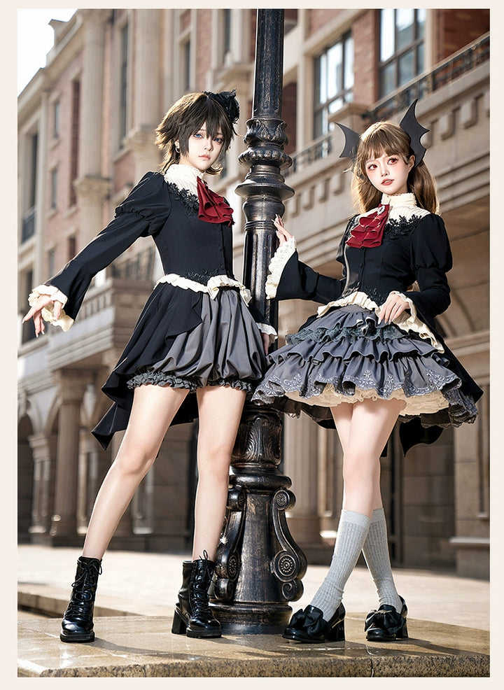 With PUJI~Night Feast~Gothic Lolita Suit Ouji Lolita Tailcoat Tiered Skirt Shorts