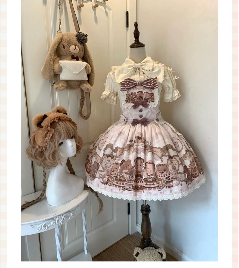 Akiyama Future Studio - Cute Lolita Salopette Dress Bear Print