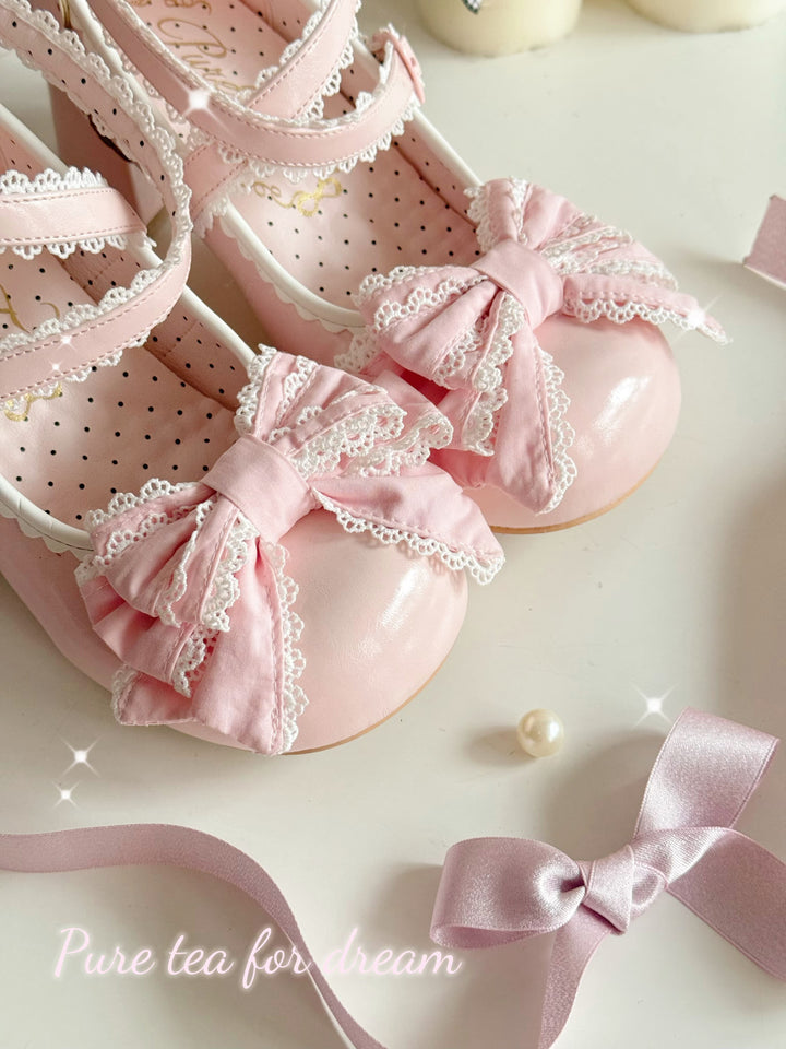 Pure Tea For Dream~Cotton Cutie~Sweet Lolita Shoes Low and Medium Heel Shoes with Bow 42297:735662