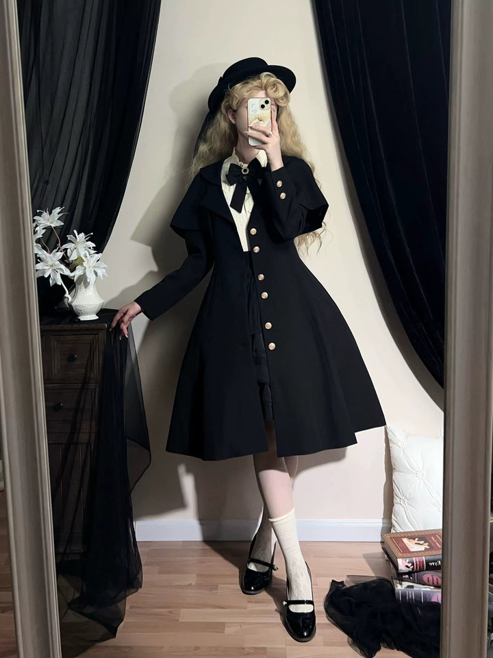 Uncle Wall Original~Rich Heiress~Elegant Black Lolita Coat with Detachable Cape