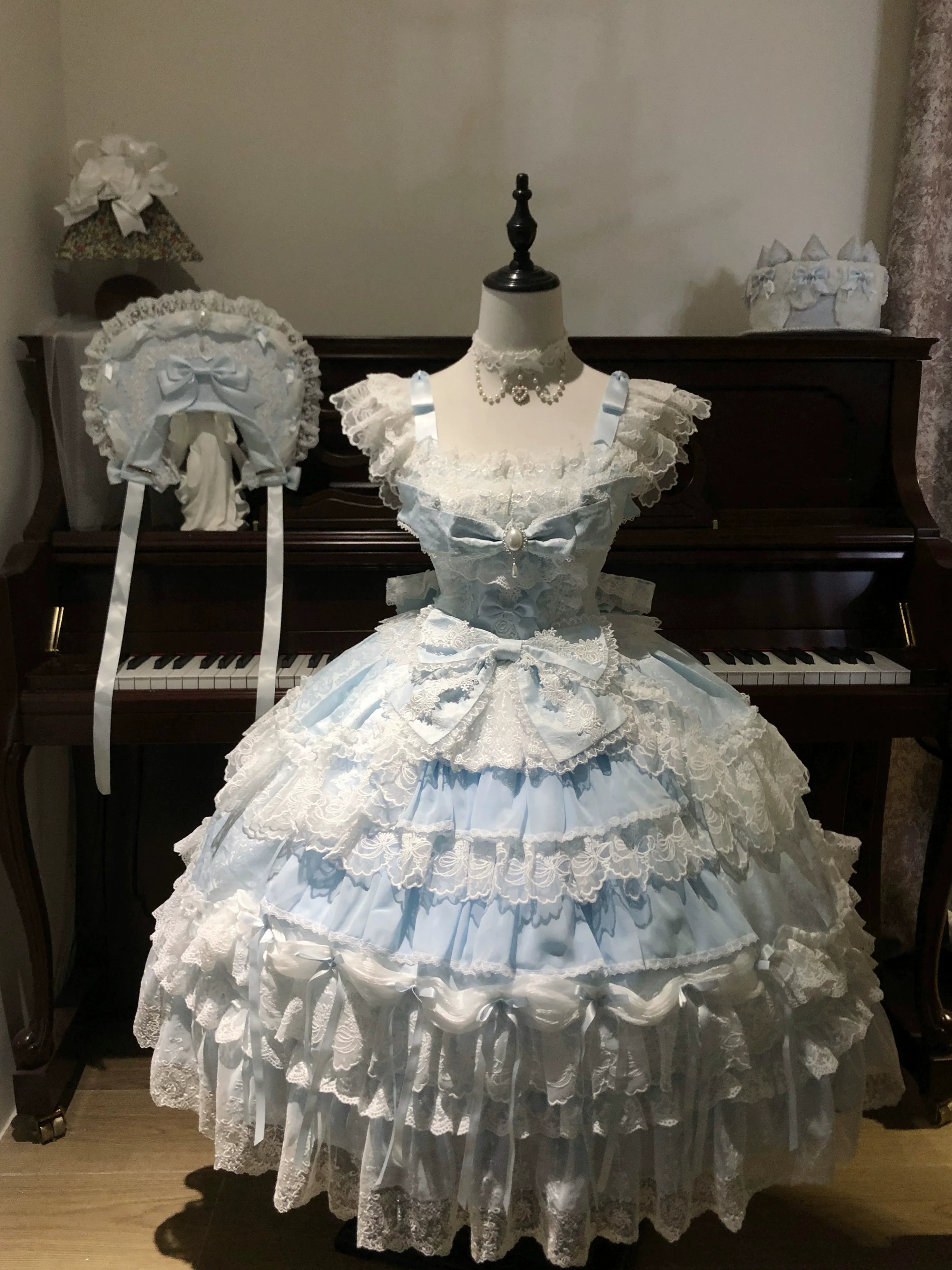 Eternal Floral Whisper - Sweet Lolita Tiered JSK Dress with Lace (L M S) 45601:854643